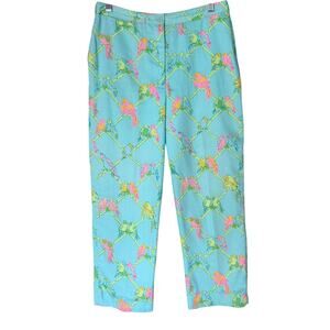 Lilly Pulitzer Birds of Paradise Parrot Print Capri Pants Women’s 8 Teal Blue